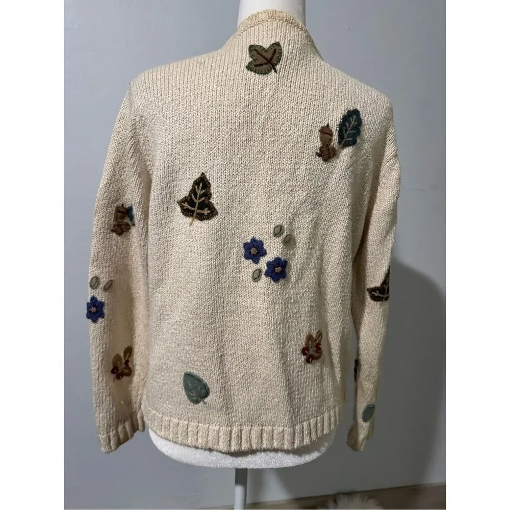 Talbots fall embroidered linen blend button front sweater MP - Picture 12 of 14